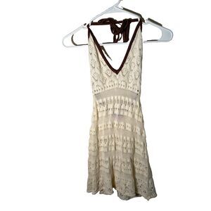Edikted Dress Women's Small Ivory Crochet Knit Halter Western Cowboy Mini
